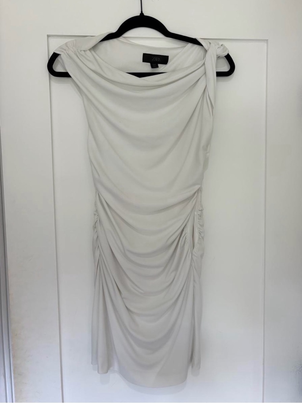 Elegant White Draped Women's Dress